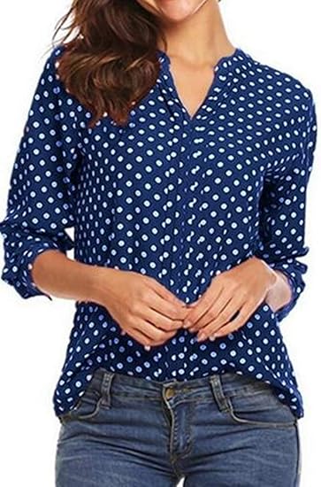 Tops V Neck Long Sleeve Polka Dot 