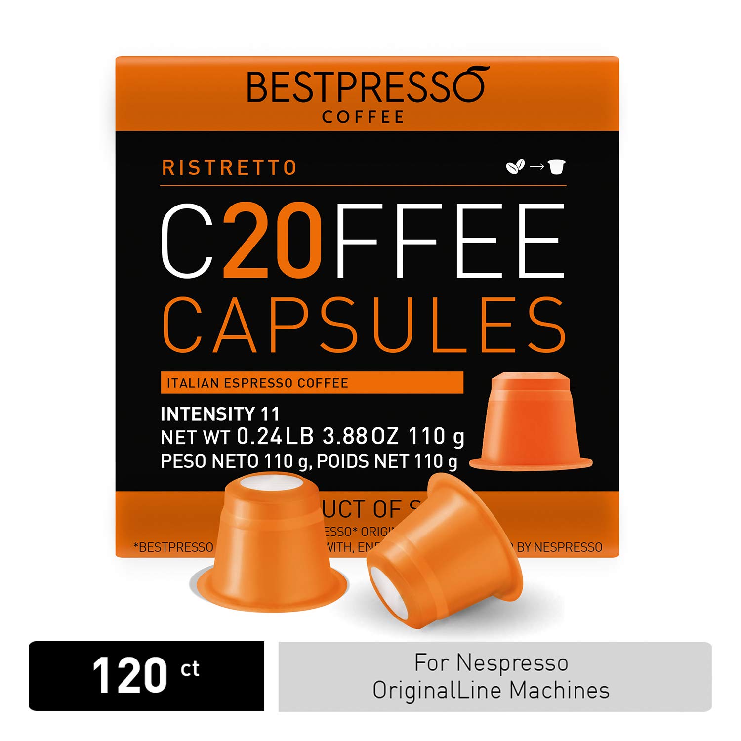 Bestpresso Coffee for Nespresso Original Machine 120 pods Genuine Espresso Ristretto Blend(High Intensity), Pods Compatible with Nespresso Original