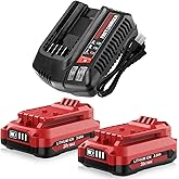 2-Pack 3.6Ah Replacement Battery and Charger for Craftsman 20V Battery Lithium CMCB202 CMCB202-2 CMCB201 CMCB204 CMCB204-2 CMCS300B Compatible with Craftsman Batteries 20V Cordless Power Tools (Red)