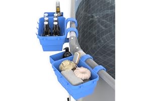 SALMOPH Poolside Storage Basket with Cup Holder Hooks,Stretchable Pool Toy Basket for Most Frame Pools Pool Accessories for Above Ground Swimming Pools Blue(2 Pack), YCGL-1