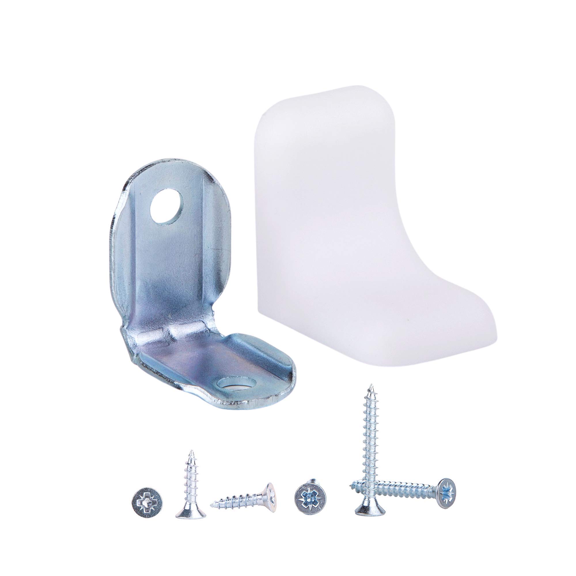 (Pack of 55 pcs) 25 x 25 mm Furniture Corner Joints Zinc Plated Braces Brackets 90 Degree Angle Connectors with White Plastic Covers Screws Included