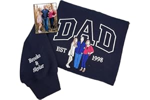 Custom Embroidered Dad Sweatshirt with Photo, Personalized Dad Shirt with Name on Sleeve, Gift for Fathers Day, Personalized 