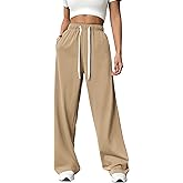 PINSPARK Wide Leg Sweat Pants for Womens High Waisted Baggy Sweatpants Casual Drawstring Workout Pants with Pockets