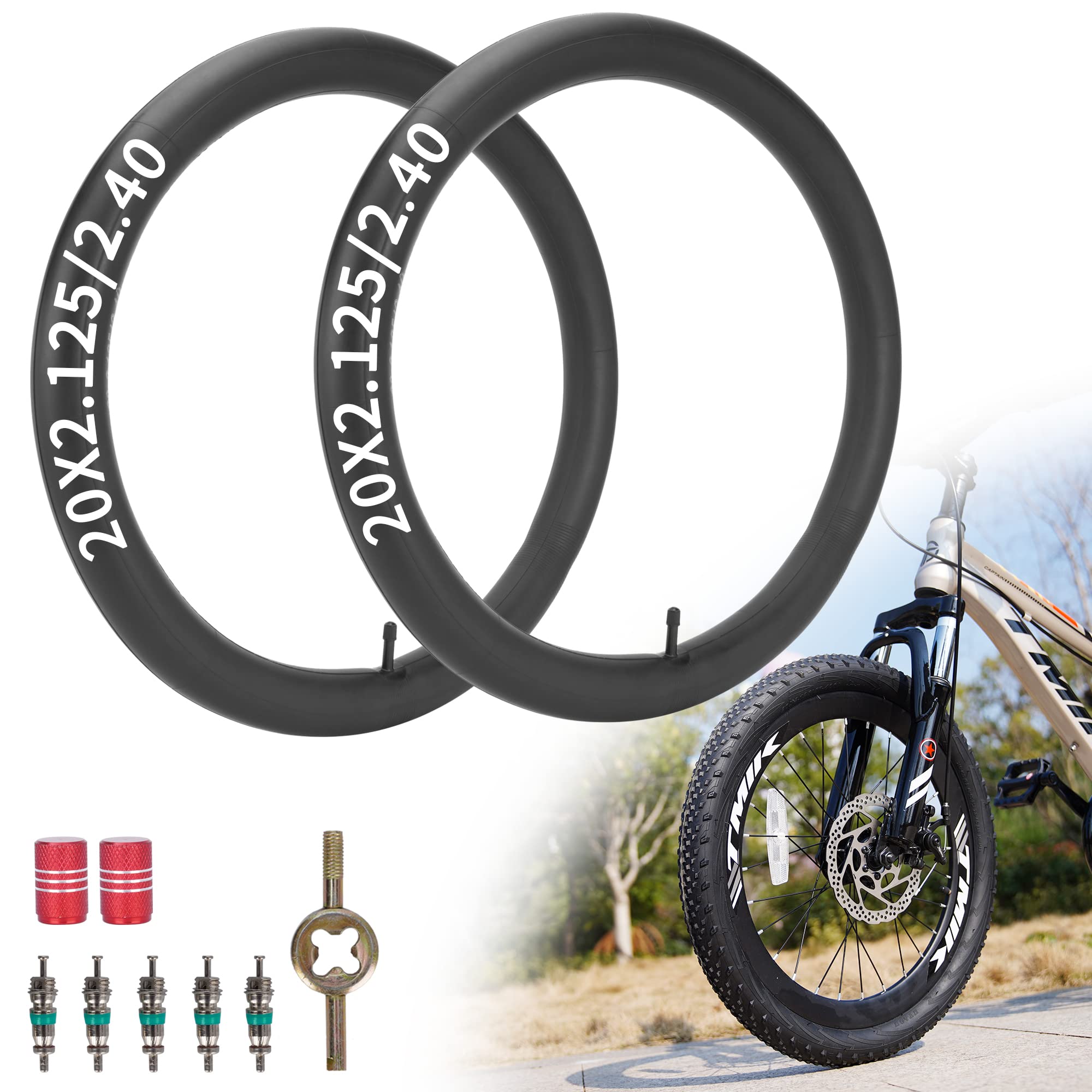 RUTU 20 Inch Bike Tubes,20x2.125/2.40 Inner Tube with 32mm Schrader Valve and Installation Accessorie - Compatible with 20x2.125 20x2.40 Bicycle Tube - Premium Heavy Butyl Inner Tube