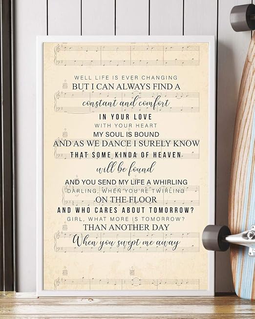 Amazon Com Swept Away Song Lyrics Decor Portrait Poster Print 16