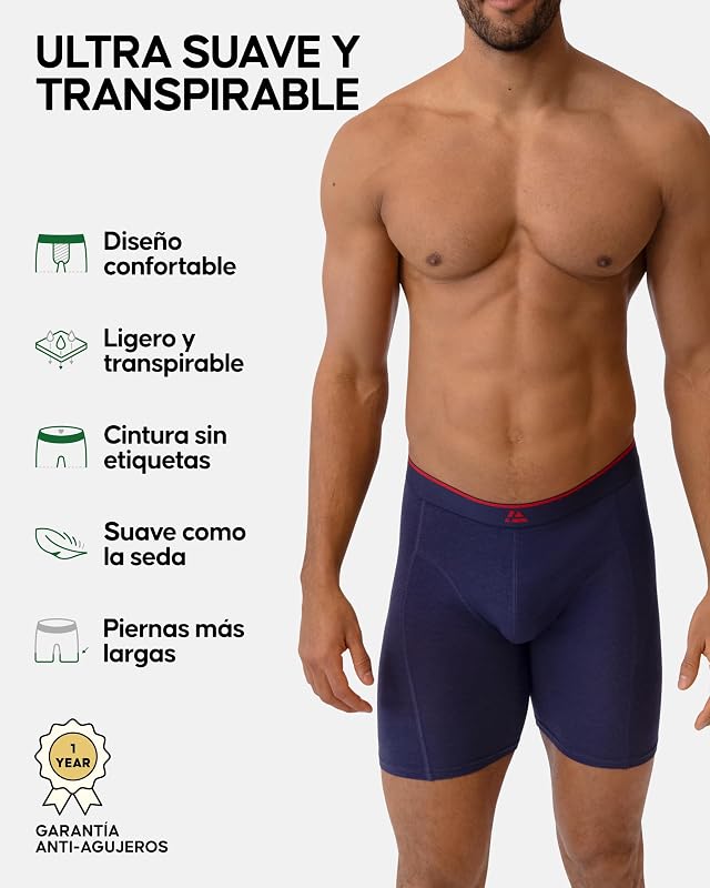 Cuecas Extra Longas, 3 e 6 Packs MC (2xPreto/Vermelho, 2x Azul-Marinho, 2x Branco) L