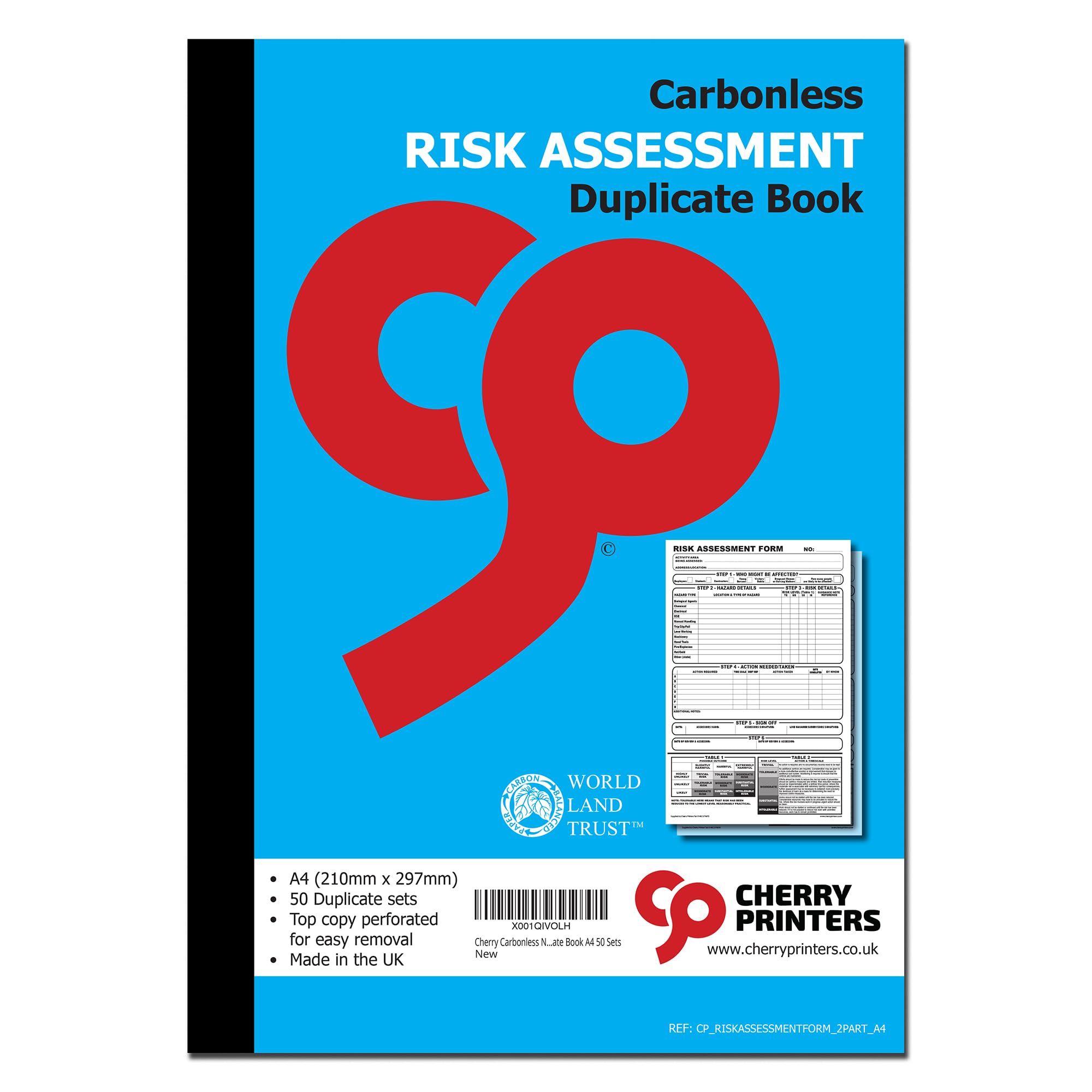 Cherry Printers Carbonless NCR Risk Assessment Form Duplicate Book A4 50 Sets