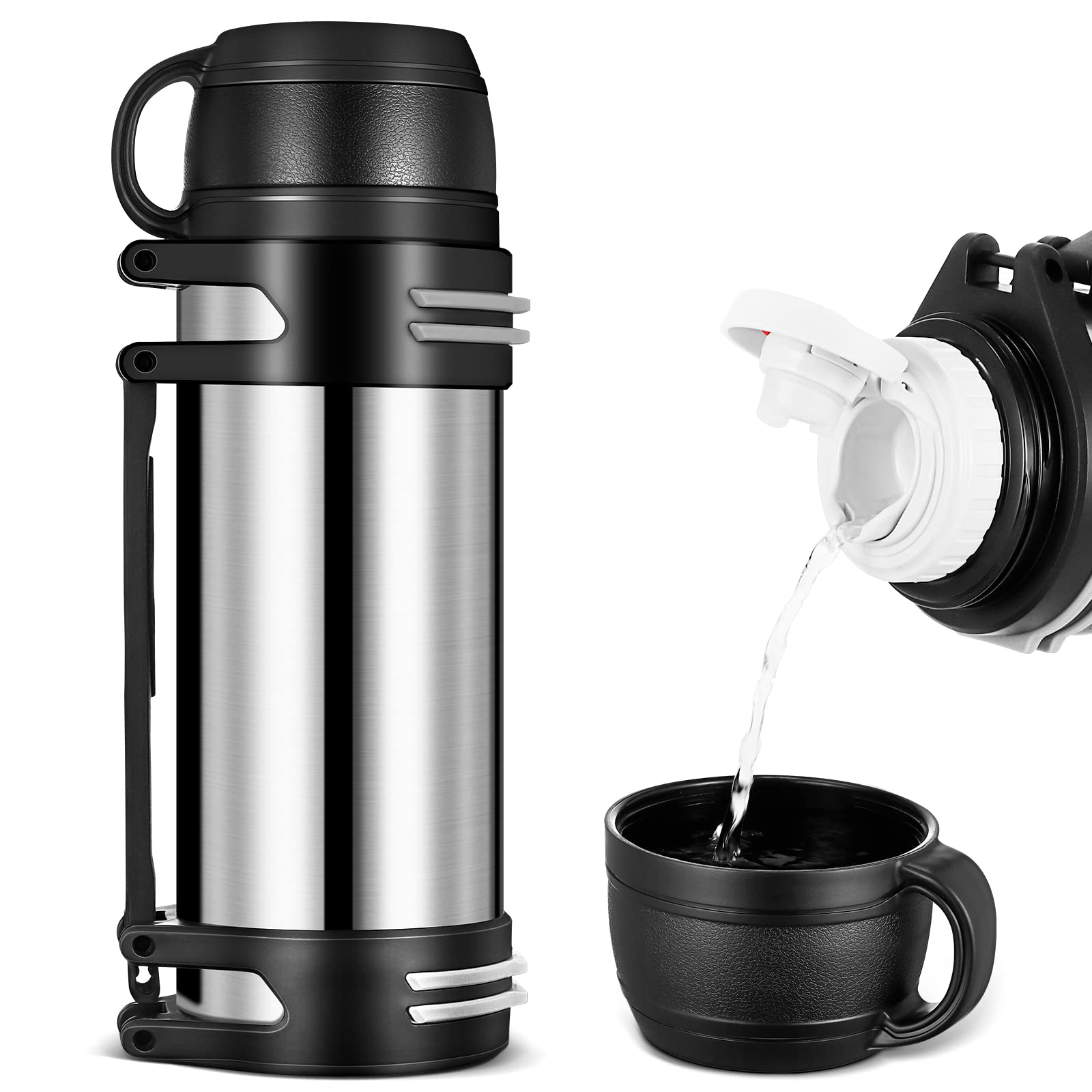 Flask for Hot Drink, 2L Stainless Steel Hot Water Flask, Large Vacuum Hot and Cold Water Bottle,Flasks for Hot Drinks with Coffee Cup Lid & Handle,Travel Water Bottle,Insulated Flask for Outdoor