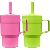 Re-Play 10 oz Tumbler for Toddlers (2 Pack) – No?Spill Straw Cup, Dishwasher Safe & Durable, Fits Standard Cupholders – Made in USA from Recycled HDPE, Pink and Lime