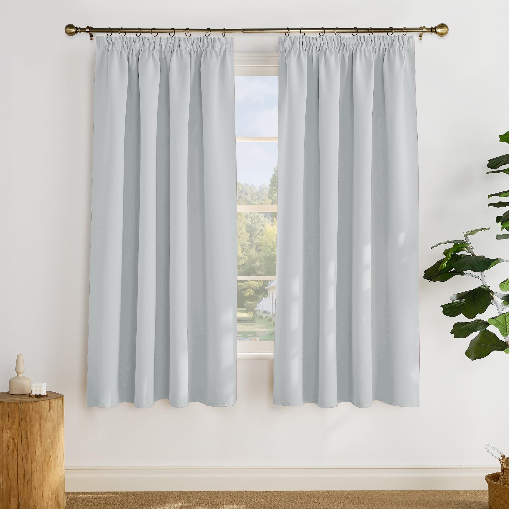 PONY DANCE White Curtain Pencil Pleat - W55" X L69" Greyish White, Set of 2, Decorative Bedroom Room Darken Window Drapes for Home Sunlight Blocking Living Room