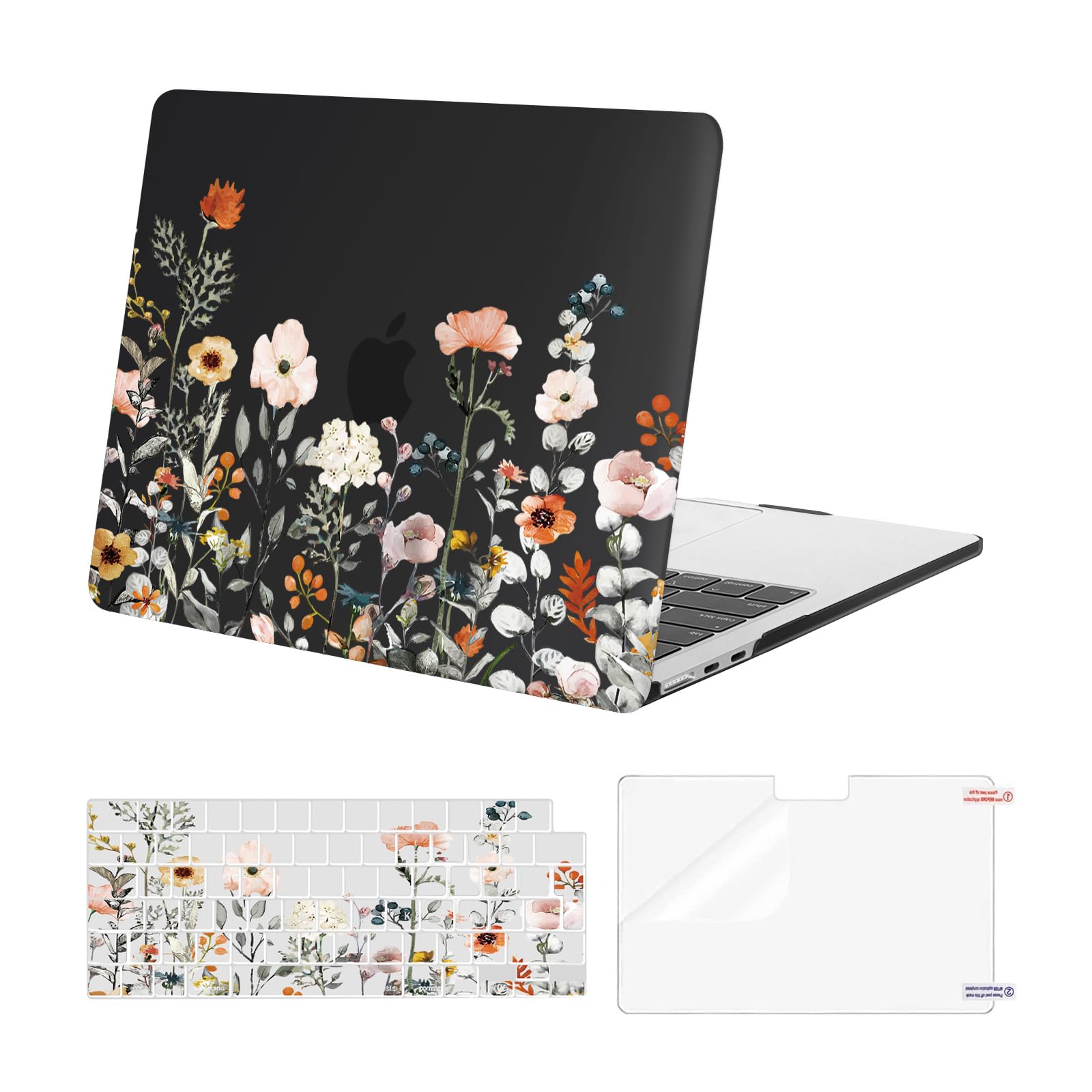 MOSISO Compatible with MacBook Air 13 inch Case M5 M4 M3 M2 2026-2022 A3449 A3240 A3113 A2681, Garden Flowers Hard Shell Cover for MacBook Air 13.6 inch Case &KeyboardSkin&ScreenFilm, Black — image 1