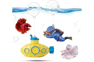 CousDUoBe 2.1 in Mini Floating Submarine Fish Tank Decoration Set，Cute Retro Submarine Set and Floating Diver,Aquarium Decorations Resinous Betta Fish Tank Accessories