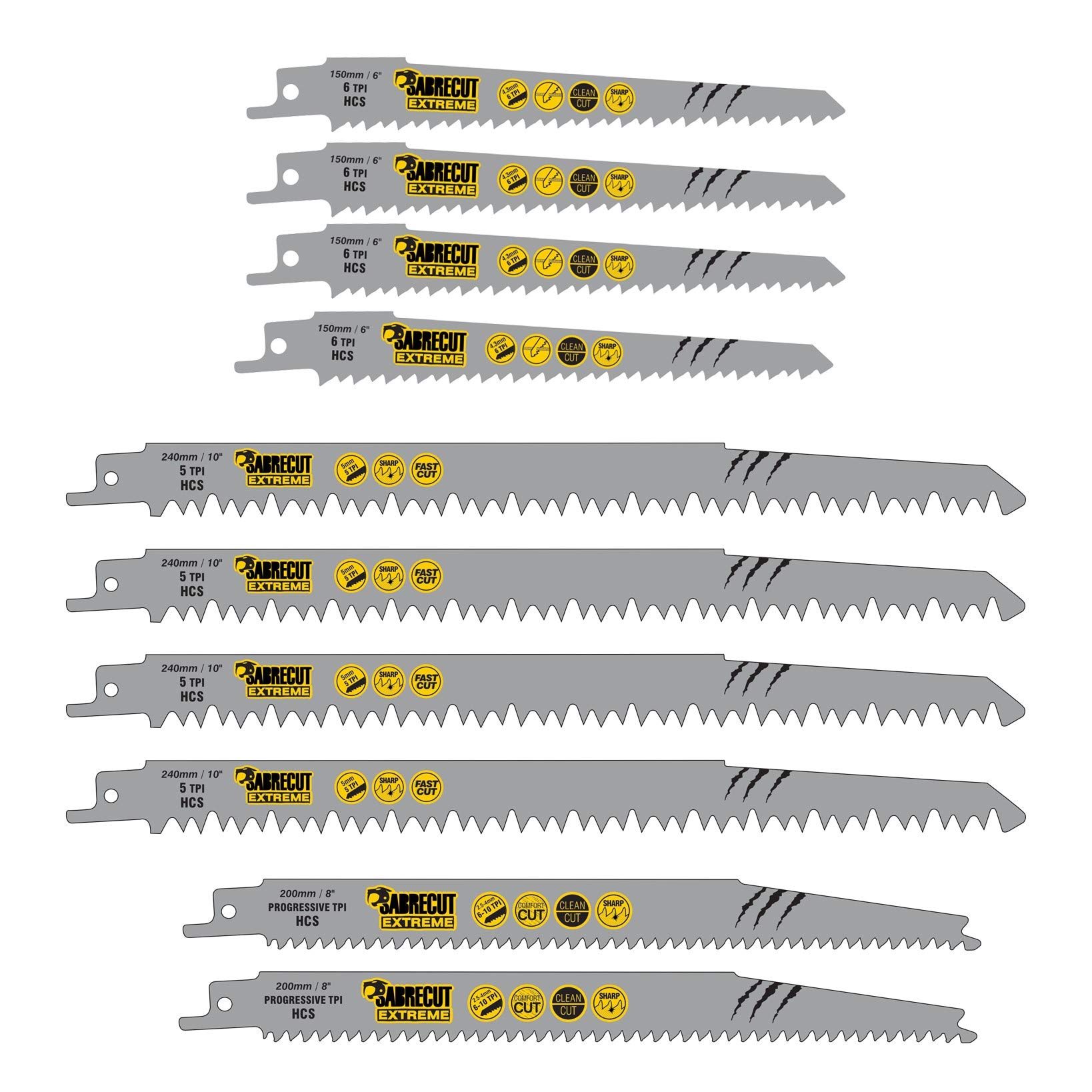 10 x SabreCut SCRSKW10A Mixed S644D S1531L S2345X Fast Wood Cutting Reciprocating Sabre Saw Blades