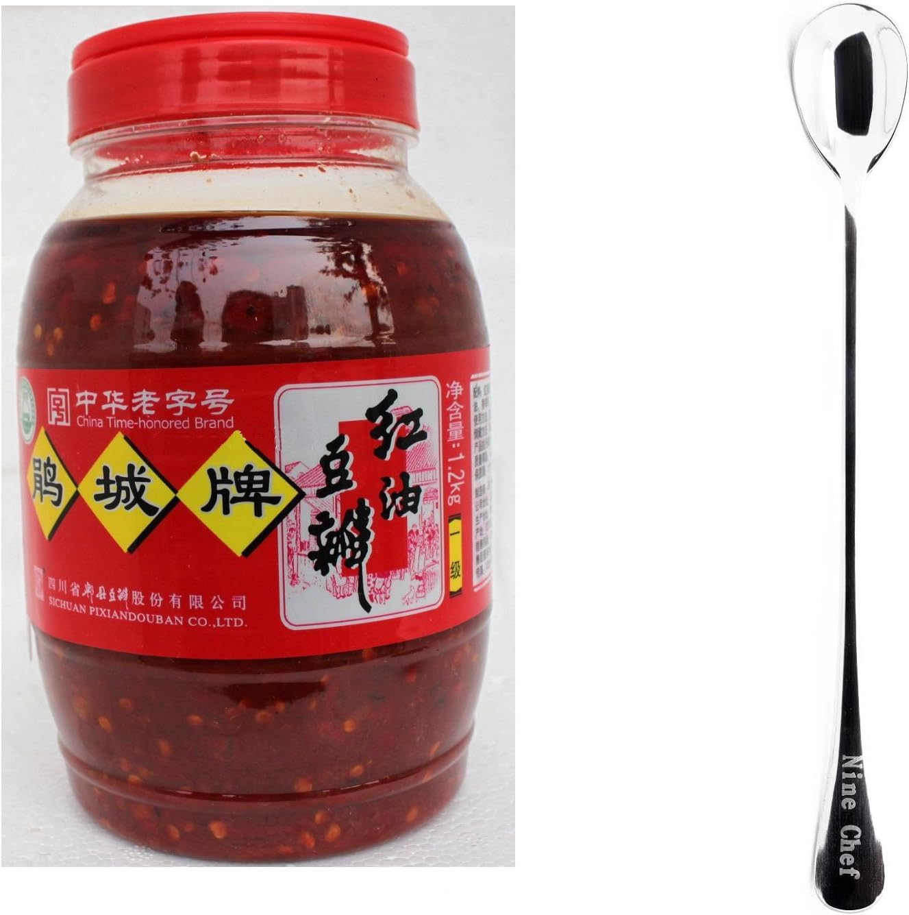 Juan Cheng Sichuan Pixian Boad Bean Paste with Red Chili Oil (Large) 1200g (2 Pack) + One NineChef Spoon