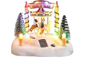 Bdor Christmas Carousel Tabletop Decoration – Lighted Musical Merry-Go-Round with Reindeer and Trees – Battery Operated Christmas Scene – 7.5"x5.5"x6" Holiday Centerpiece with LED Lights and Music