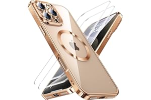 JUESHITUO for iPhone 16 Pro Case with 2X Screen Protection [Built-in Lens Protector] [Stronger N56 Magnets] [Not-Yellowing] Compatible with Magsafe Women Girls Color Clear Case (6.3")- Desert Gold