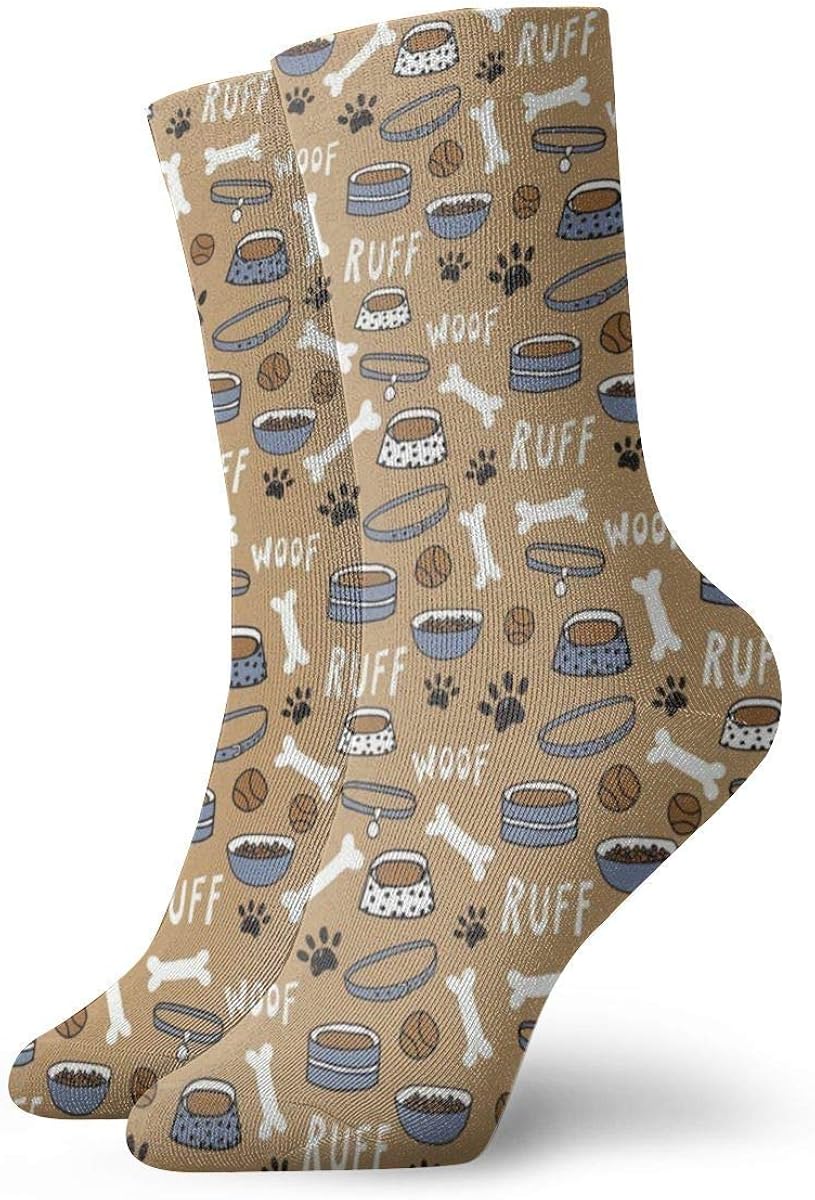 VJSDIUD Dog Paw Ruff Woof Bone Athletic Socks Unisex Mid Calf Socks