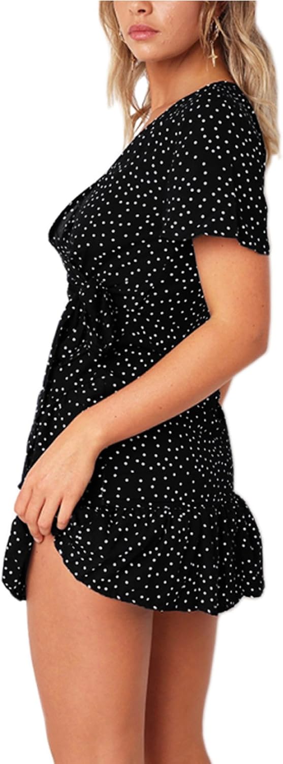 Relipop Summer Women Short Sleeve Print Dress V Neck Casual Short Dresses at  Women’s Clothing store