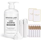 500ml Lash Shampoo Bulk Refill, Unscented Non-Irritating Eyelash Cleanser | For eyelash extensions, salons &amp; home care; includes 2 foaming bottles, 12 cleansing brushes &amp; 2 aftercare cards
