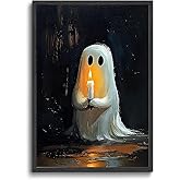 Vintage Ghost Wall Art Candle Poster Halloween Wall Decor Unframed 12x16in | Cute Gothic Picture Painting Dark Academic for Living Room Bedroom Entryway Bathroom