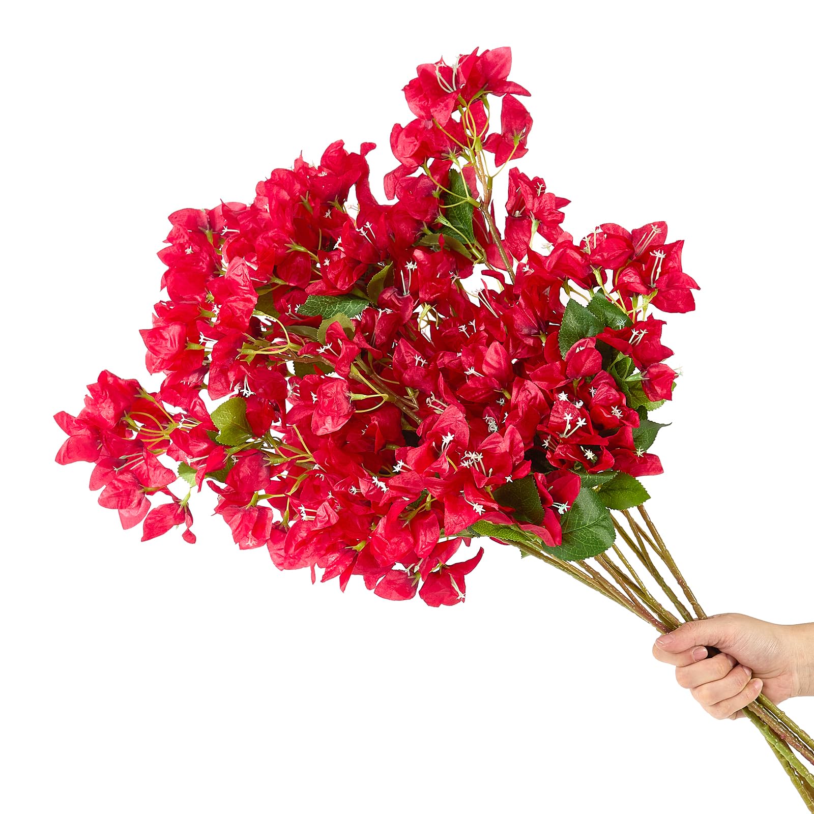 Photo 1 of 30 Inch Silk Bougainvillea Artificial Flowers, UV Resistant, Pack of 8 pcs, 24 Branch, Faux Flower Stems, Fake Bougainvillea Vines, Using for Wedding & Porch & Home & party & Garden Decor (Red)