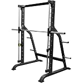 Valor Fitness Smith Machine Multi-Function Power Rack - 500lb Squat Rack or Bench Press Station - 2" Plate Storage Pegs- Attached Sliding Knurled Barbell - Home Gym
