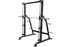Valor Fitness Smith Machine Multi-Function Power Rack - 500lb Squat Rack or Bench Press Station - 2" Plate Storage Pegs- Attached Sliding Knurled Barbell - Home Gym