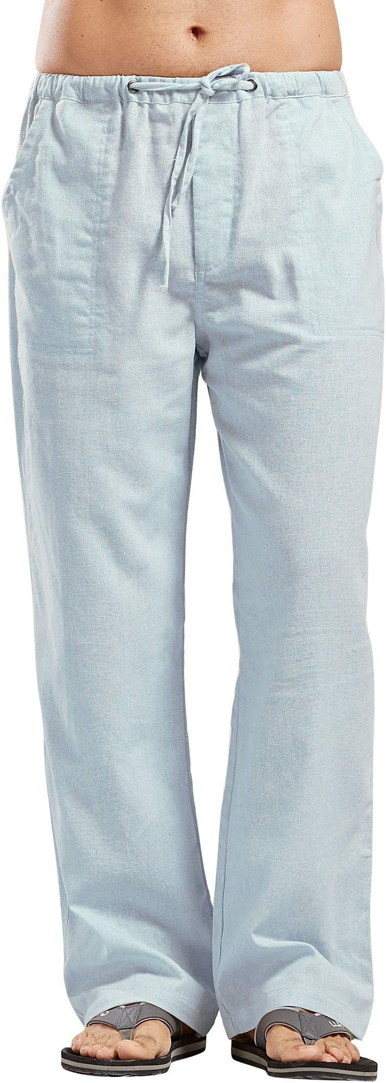 utcoco Qiuse Men's Casual Loose Fit Straight-Legs Stretchy Waist Beach Pants