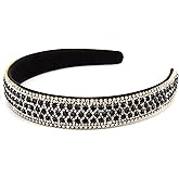 Wecoe Black Headband Rhinestone Headband Women Fashion Crystal Bling Diamond Head Band Glitter Sparkly Hairband Hair Accessories Holiday Halloween Christmas Gifts For Women Ladies (Silver & Black)