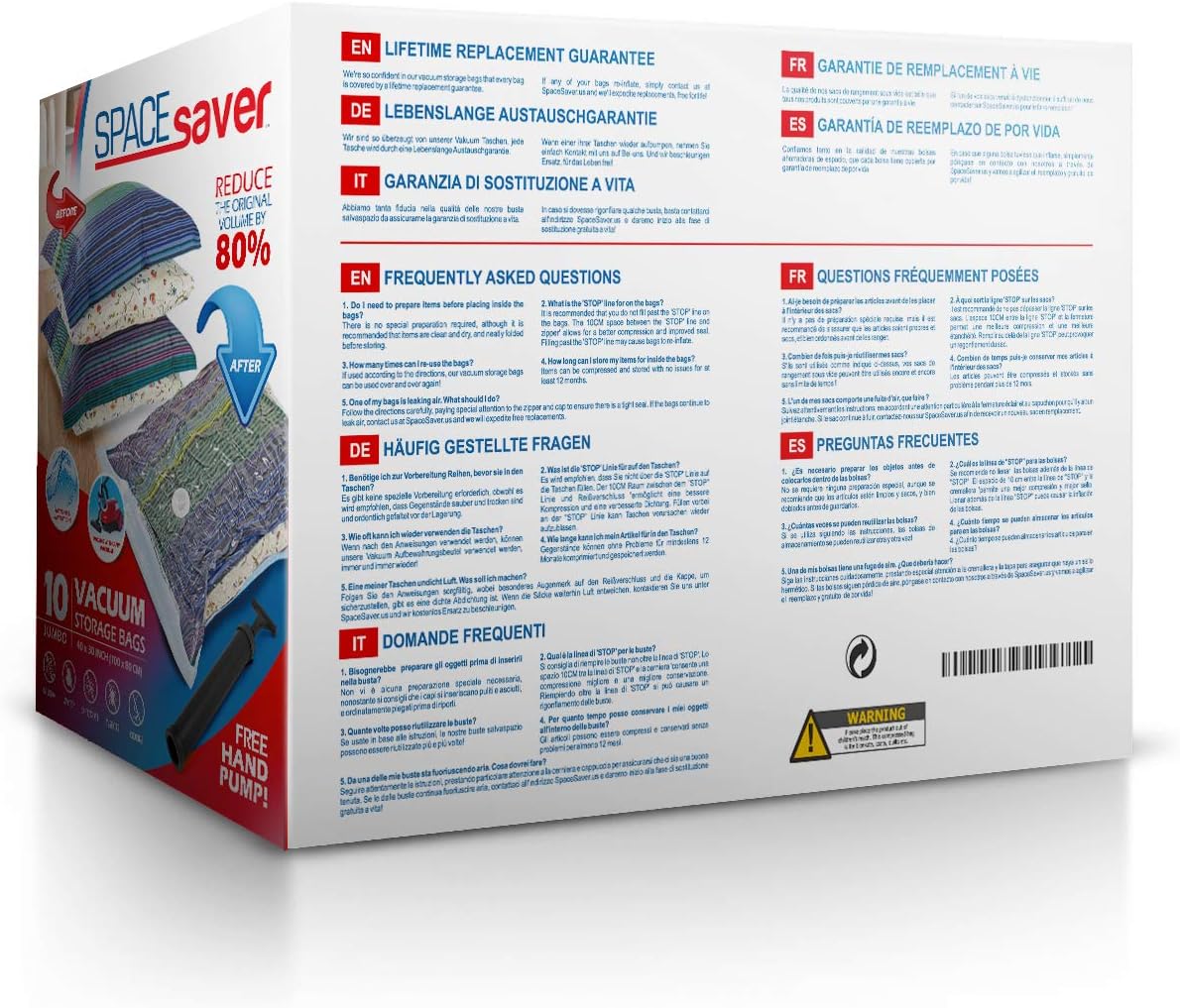 Spacesaver Premium Vacuum Storage Bags. 80% More Storage! Hand-Pump for Travel! Double-Zip Seal and Triple Seal Turbo-Valve for Max Space Saving! (Jumbo 10 Pack): Home & Kitchen