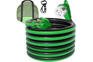 RVPLAN 25FT 50 Amp Generator Cord, 14-50P to SS2-50R Heavy Duty STW RV Power Cord for RV Camper and Generator to House,with Locking Connector & Cord Organizer,Black-Green,ETL