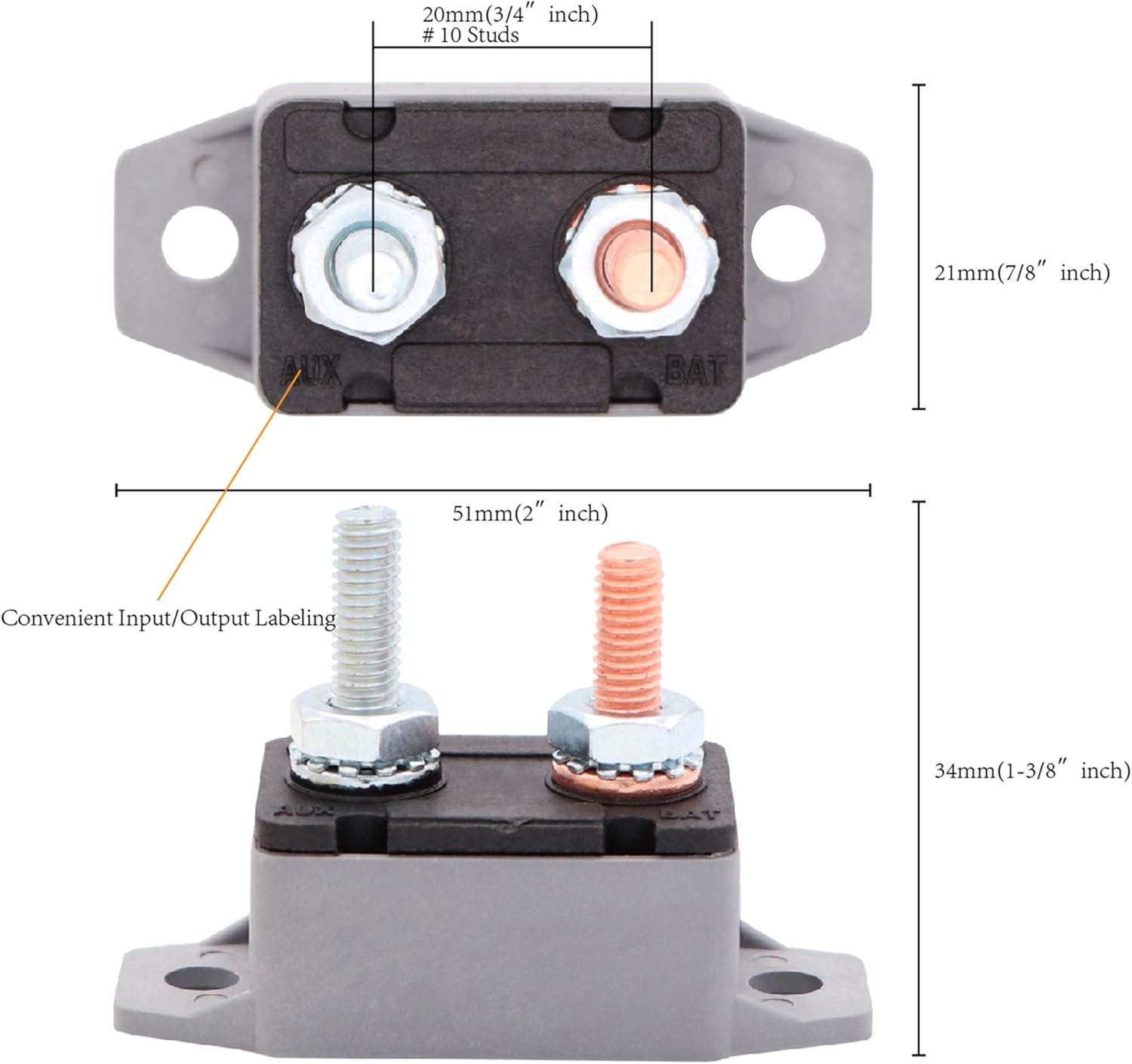 2pcs 12V/24V 50A Manual Reset Circuit Breaker with Cover Stud Bolt Type and Screw for Battery Chargers, Trucks, Buses, Electric Cars, Car Engines: Automotive