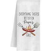 QWZDRHYJI Papa Grandpa Grilling Gifts Kitchen Towels, Grandpa Gifts from Grandkids Dish Tea Towels, Everything Tastes Better on Papa's Grill Decorative Hand Towel for Kitchen, 16x24 Inch