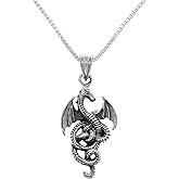 Jewelry Trends Flying Wing Dragon Sterling Silver Pendant Necklace 18"