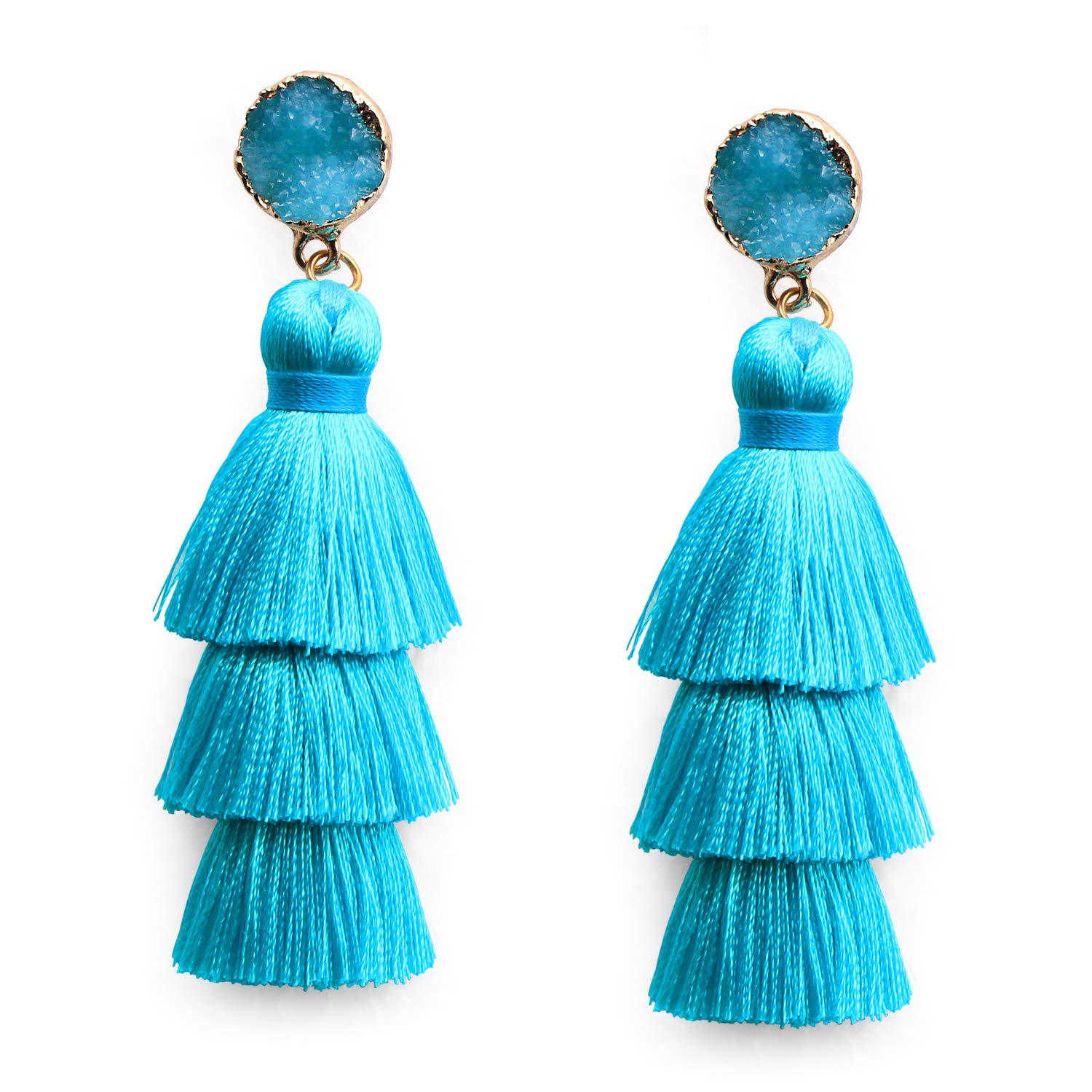 Me&Hz Fashion Layered Tassel Earrings for Women Girls Big Light Baby Blue Bohemian Boho Drop Dangle Stud Earring Christmas Birthday Valentines Day Gift, Sky Blue