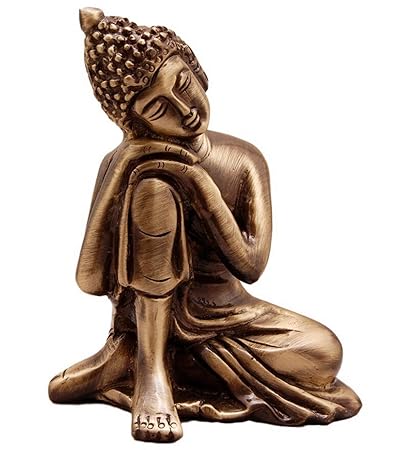 eCraftIndia Resting Buddha on Knee Metal Showpiece (7.5 cm x 5.38 cm x 9.38 cm, Brown, AGB506)