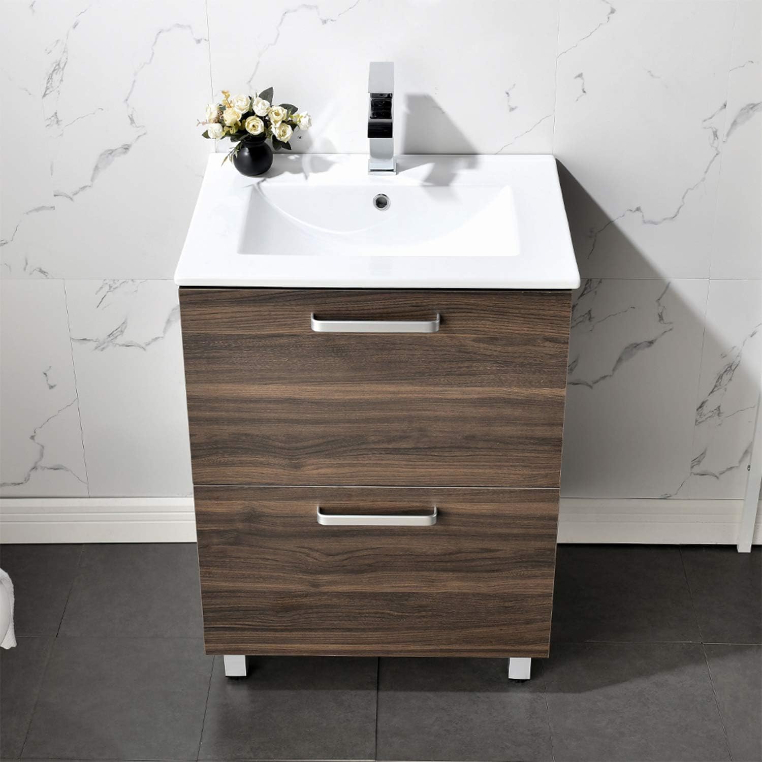 Modern Small 24 Stand Cabinet Brown Wood Grain Bathroom Vanity,Two ...