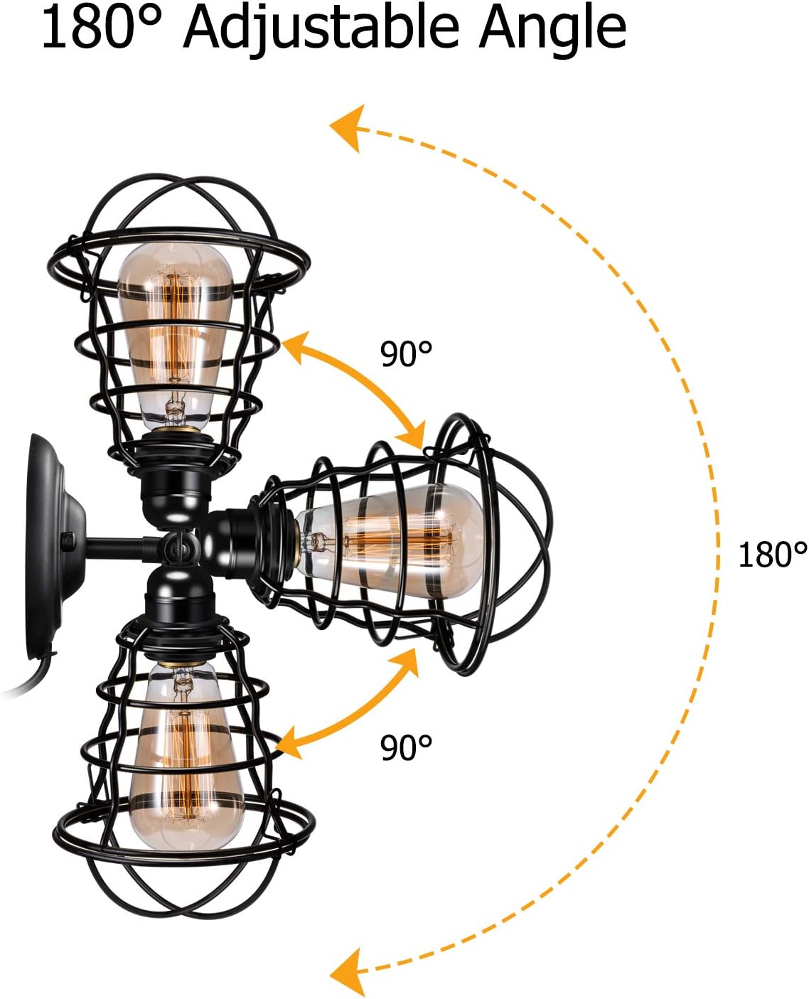 Industrial Plug in Wall Light E26 Base Edison Wire Cage Style Vintage Wall Lights with 5.9Ft Adjustable Plug in Cord Rustic Wall Sconce Fixture for Headboard Bedroom Porch Bathroom 2 Pack - - 