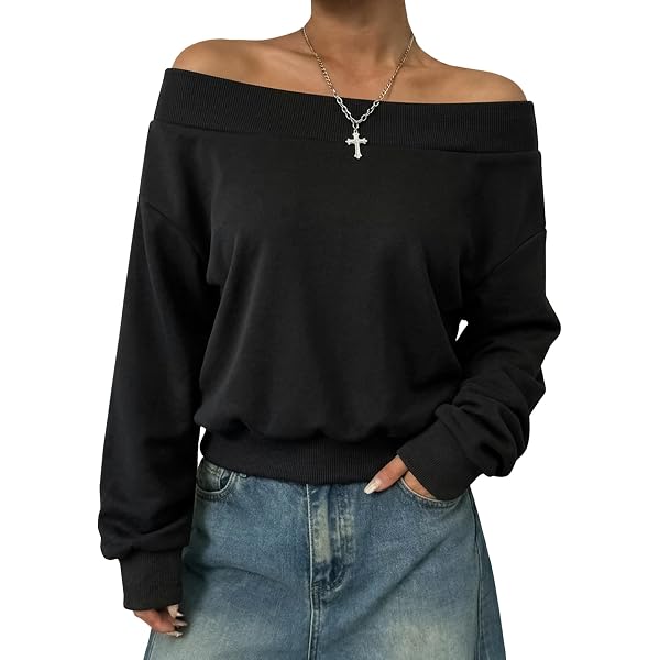 Remidoo Womens Off The Shoulder Sweatshirt Drop Shoulder Oversized