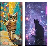 Poytmtiy Cat Hand Towels for Bathroom Purples Neon Cyberpunk City Street Flowers Bathroom Kitchen Towel Lightweight Breathable Face Towel for Gym Hotel Sport Decor 14"x28"