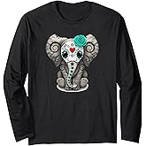 Sugar Skull Elephant Halloween Graphic Long Sleeve T-Shirt
