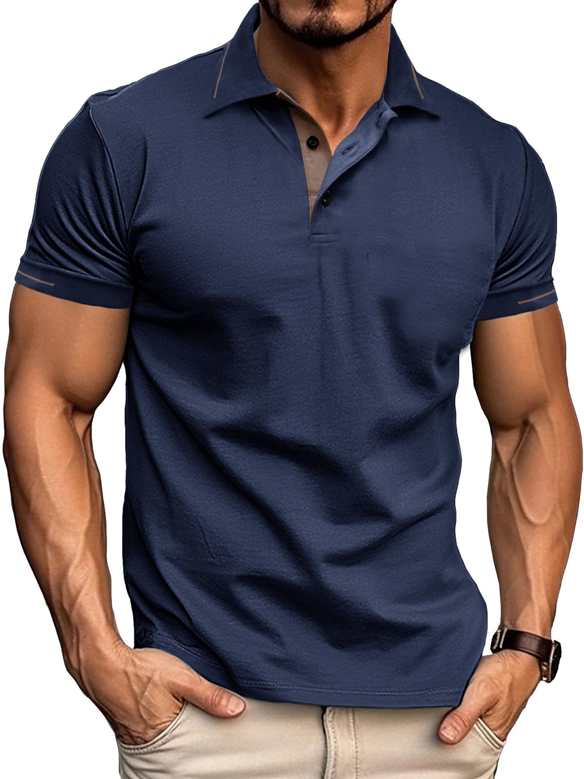 Comilaka Men's Polo Shirt Short Sleeve Polo Contrast Polo Shirt Male Classic T-Shirt Leisure Summer