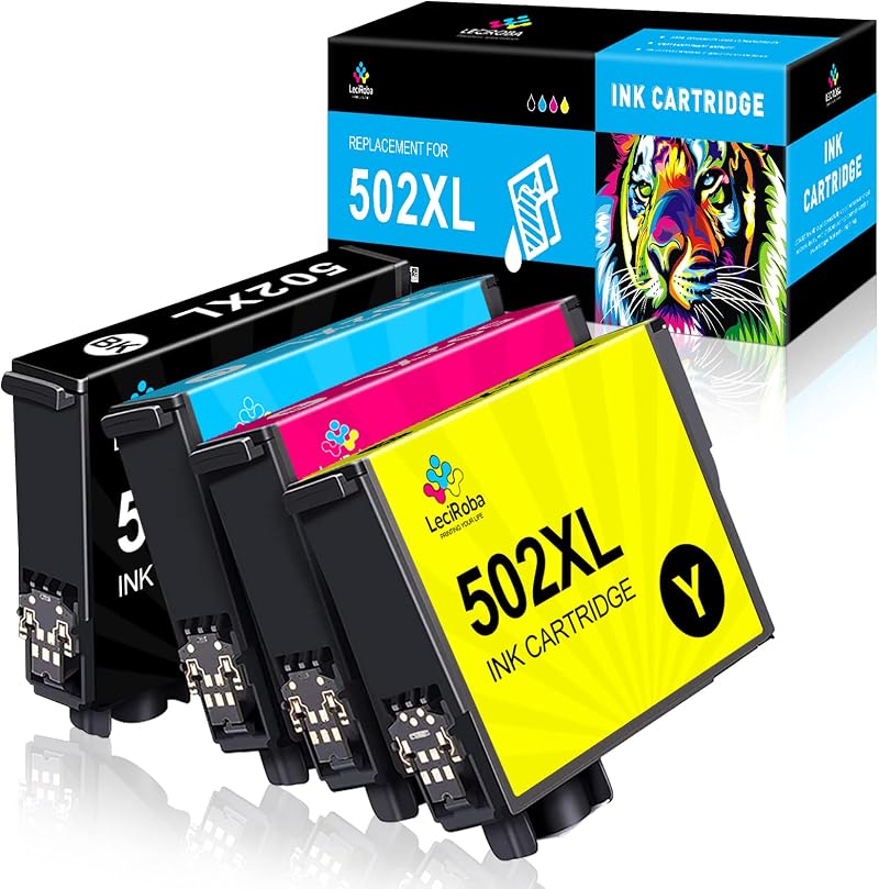 LeciRoba 502XL Ink Cartridges 4-Pack Black Cyan Magenta Yellow for Epson XP/WF