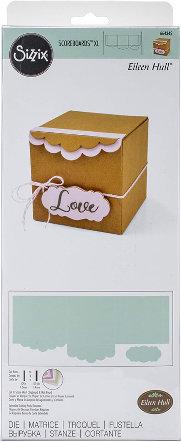 Sizzix ScoreBoards XL Die 664345 Box, Gift w/Scallop Edges by Eileen Hull, Paper, Mulitcolour, One Size
