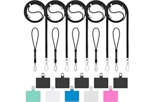 TSOCENT Cell Phone Lanyard, Universal 5× Phone Crossbody Lanyard for Around The Neck, 5× Wrist Phone Strap and 10× Mixed Colors Patch Compatible with Most Smartphones (Black Series)