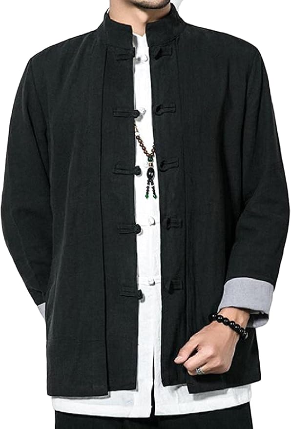 Men's Vintage Linen Cotton Chinese Jacket Buckle Plus Size Outwear