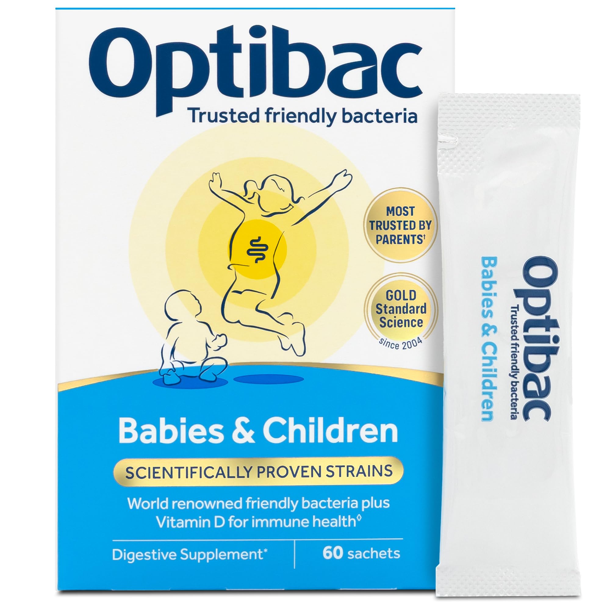 Optibac Probiotics Babies & Children - Kids Probiotic + Vitamin D for Immune Support - Most Trusted By Parents - 60 Sachets