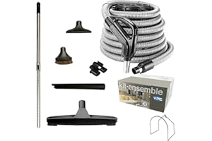 VPC Central Vacuum Accessory Kit - Silver Hose - Telescopic Wand with Deluxe Tool Set - Handle with On/Off Button