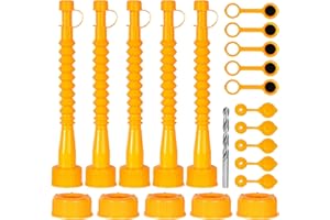 Qilinba Gas Can Spout Replacement 5 Kits, Gas Can Nozzle Replacement Set for most 1/2/5 Gallon Gas Cans, Upgraded Fuel Tank Spout with Flexible Nozzle, Vent Cap, Thick Rubber Pad, Spout Cover, Yellow