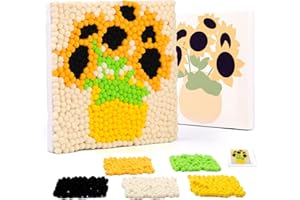 VEROAVE Pom Pom Painting Art Kit for Beginners, Perfect Craft Projects for Adults, Colorful Pom Poms and Supplies Included, DIY Pom Pom Painting on Paint Canvas(Sunflower)